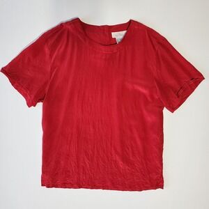 Gino Bessilini Silk Shirt Womens Small Red Blouse Luxury Vintage Classic Capsule